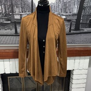 Caché Women's Brown Drape Front Blazer stretch brown large faux suede